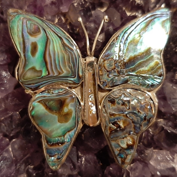 Vintage Abalone and Silver Butterfly Brooch - Picture 4 of 8